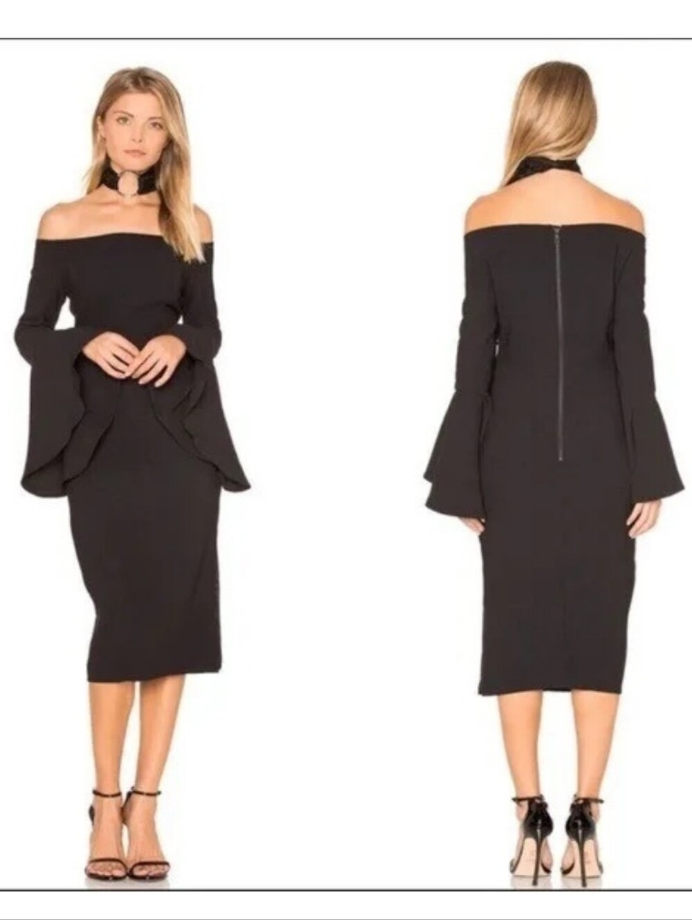 NWT Bardot Solange Off Shoulder Black Long Sleeve Midi Dress 4 / XS